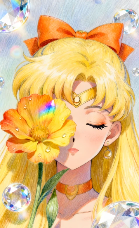 爱野美奈子·花映金饰 美少女战士唯美手绘治愈系手机壁纸