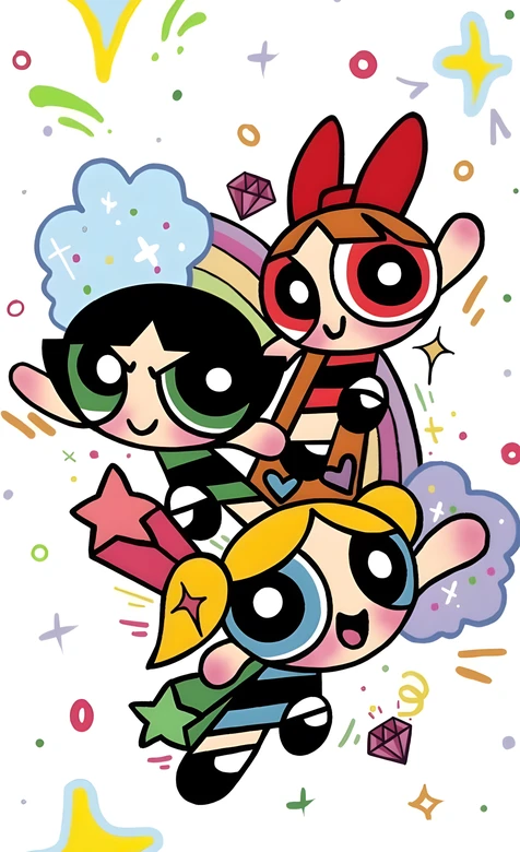 飞天小女警（泡泡·花花·毛毛）Q版国漫可爱风壁纸