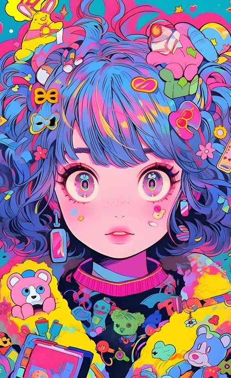 炫彩潮漫少女·霓虹赛博风原创插画 超火手机壁纸