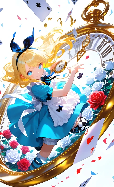 爱丽丝·怀表玫瑰时钟 二次元童话风 爱丽丝梦游仙境主题壁纸