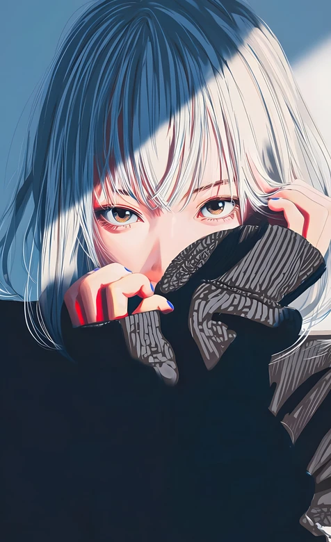 银发少女·光影交错 唯美插画风二次元壁纸（治愈系少女壁纸）