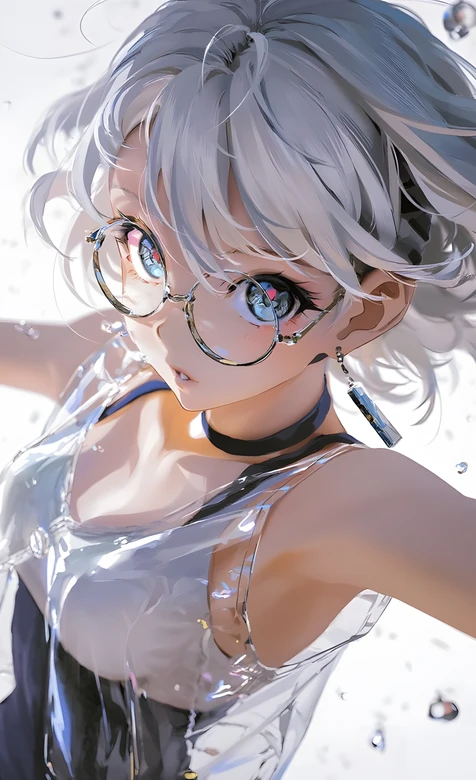银发眼镜少女·透明服饰 二次元唯美原创插画手机壁纸