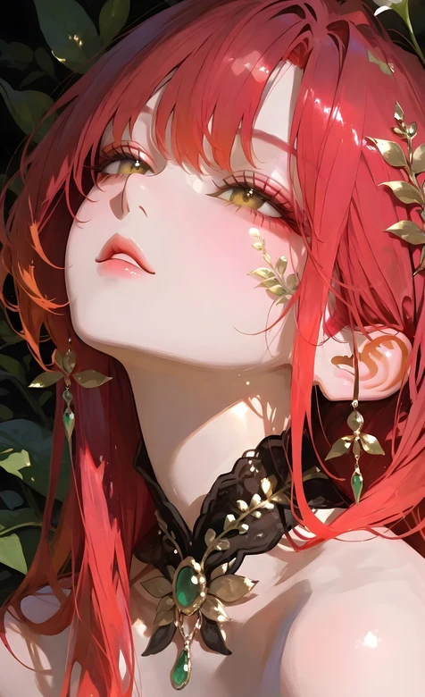 二次元唯美红发精灵少女 森系梦幻手机壁纸