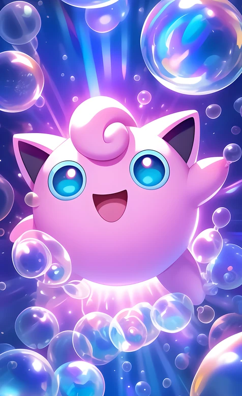 胖丁·泡泡环绕 梦幻炫光宝可梦手机壁纸（高人气宝可梦壁纸）