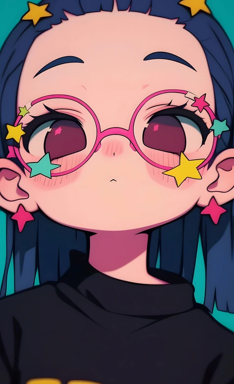 蓝发少女·星星眼镜耳饰 二次元卡通风 高人气动漫壁纸