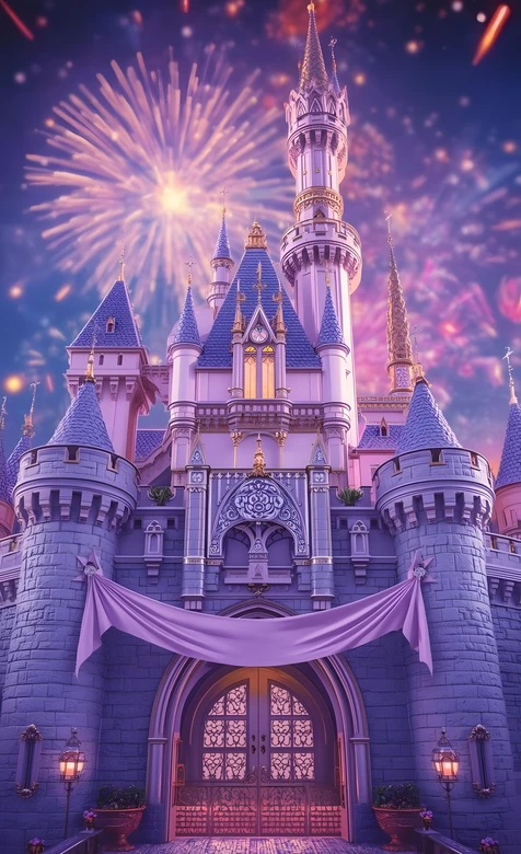 梦幻迪士尼城堡·烟花绽放 唯美童话风手机壁纸