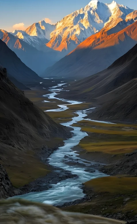 雪山峡谷溪流·唯美写实·高清自然风景手机壁纸
