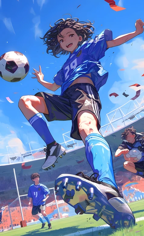 足球动漫少女·29号踢球 日系动漫风 热血足球场壁纸