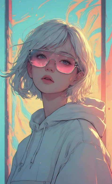 短发少女·粉镜连帽衫 赛博朋克风 高人气竖屏手机壁纸