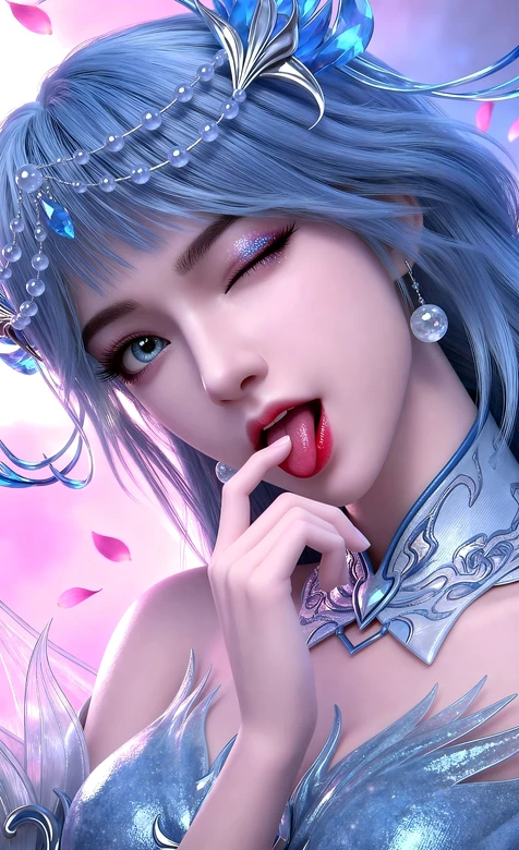 蓝发水晶饰少女·国漫唯美风 二次元游戏壁纸