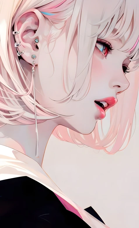 银发粉调耳饰少女·唯美二次元原创插画 高热度少女壁纸