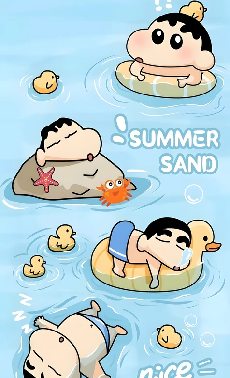 蜡笔小新·夏日玩水卡通动漫手机壁纸 治愈童趣风