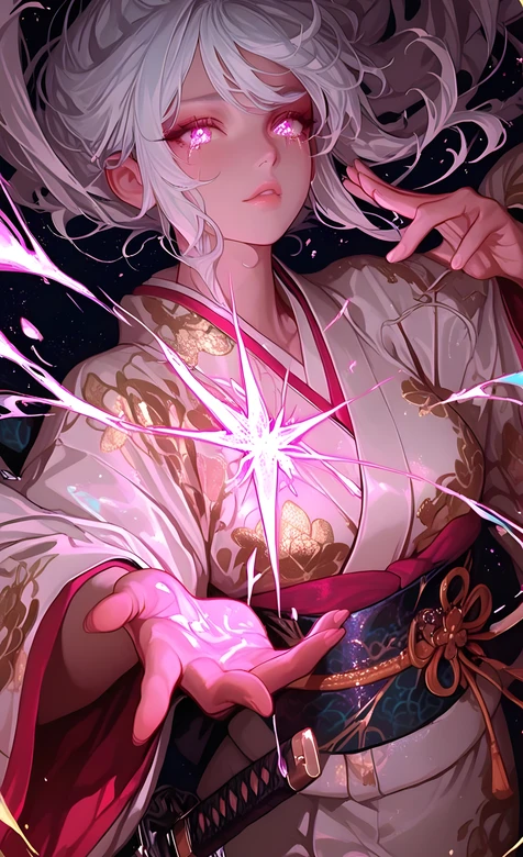 银发和服少女·魔法光效 国风高人气手机壁纸