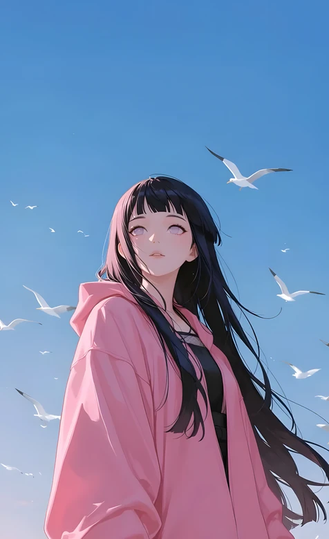 日向雏田·粉衣映晴空 二次元唯美清新治愈手机壁纸