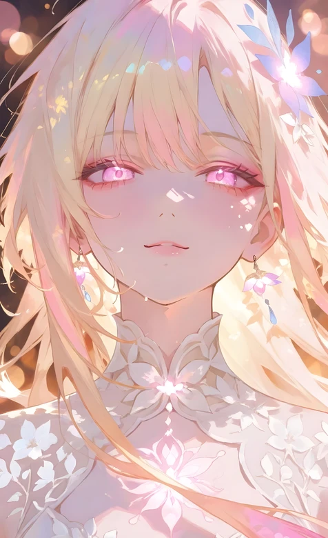 二次元唯美少女·粉眸花饰长发 梦幻光效手机壁纸