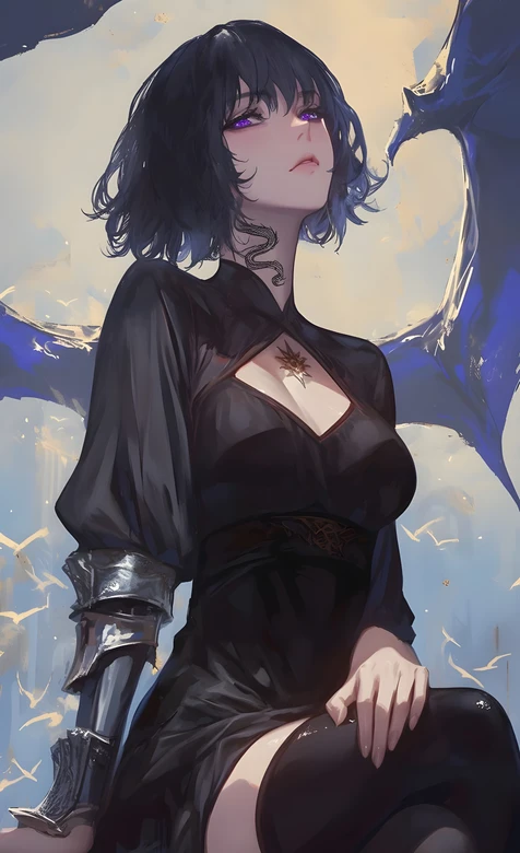 暗黑系二次元少女·蛇纹身恶魔翅膀 游戏风超酷手机壁纸