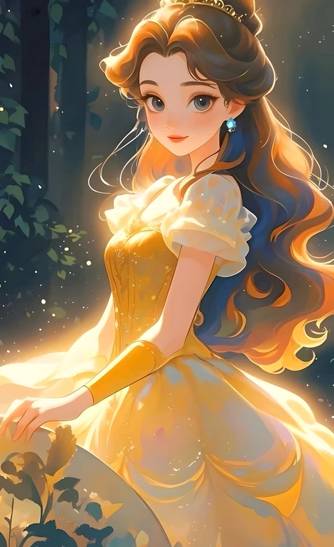 贝儿·金黄礼裙 唯美梦幻风 迪士尼《美女与野兽》 高清公主壁纸