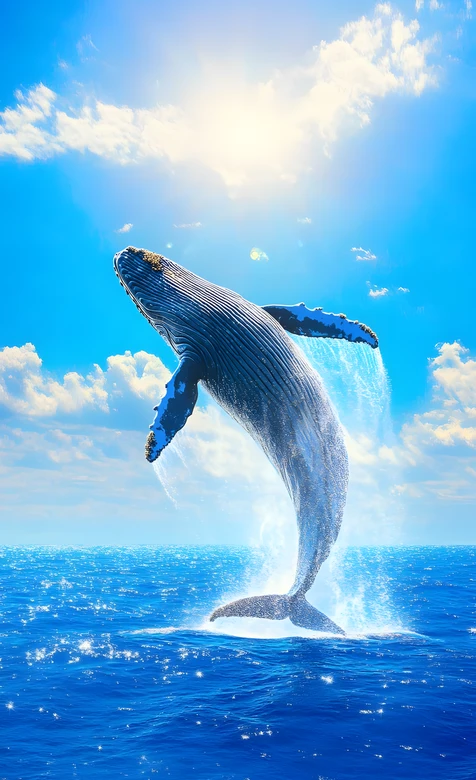 巨鲸跃海·唯美清新风 海洋生物手机壁纸