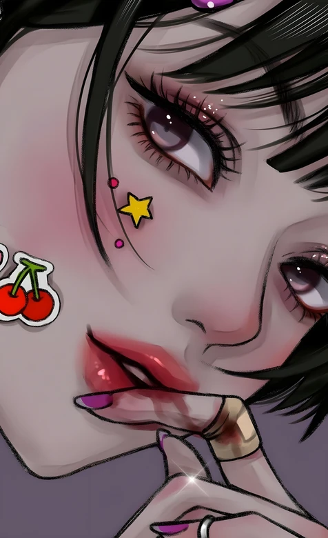 二次元暗黑甜酷女孩·星星樱桃妆 个性手机壁纸