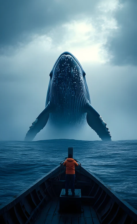小船人物·深海巨鲸写实奇幻风 深海冒险手机壁纸