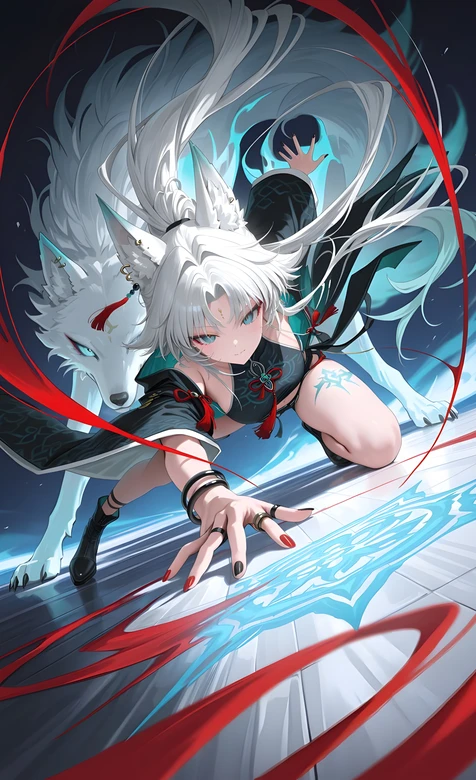 兽耳白发少女·白狼相伴 国漫战斗风手机壁纸热门款