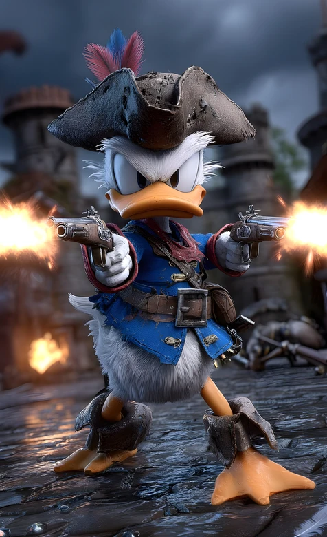 唐老鸭·海盗枪战写实风 迪士尼动漫热血壁纸