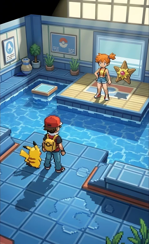小智·皮卡丘&小霞·海星星 宝可梦像素游戏场景 高适配手机壁纸