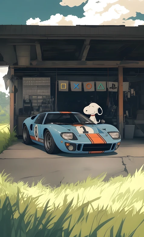 史努比陪伴福特GT40 治愈二次元车库 高人气卡通壁纸