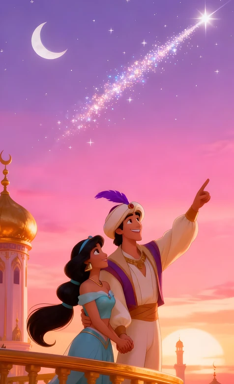 阿拉丁&茉莉公主 梦幻童话风 迪士尼《阿拉丁》动画壁纸