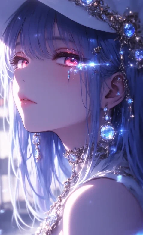 蓝发宝石少女·流光唯美 二次元动态手机壁纸