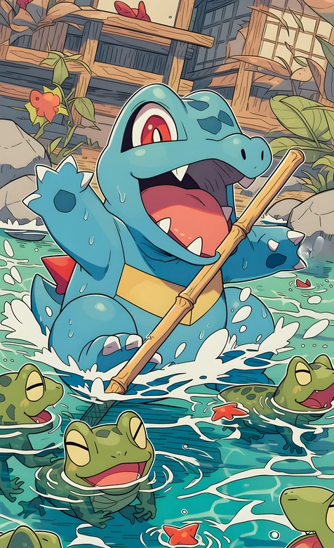 小锯鳄·持竹戏水 国漫风宝可梦高人气手机壁纸