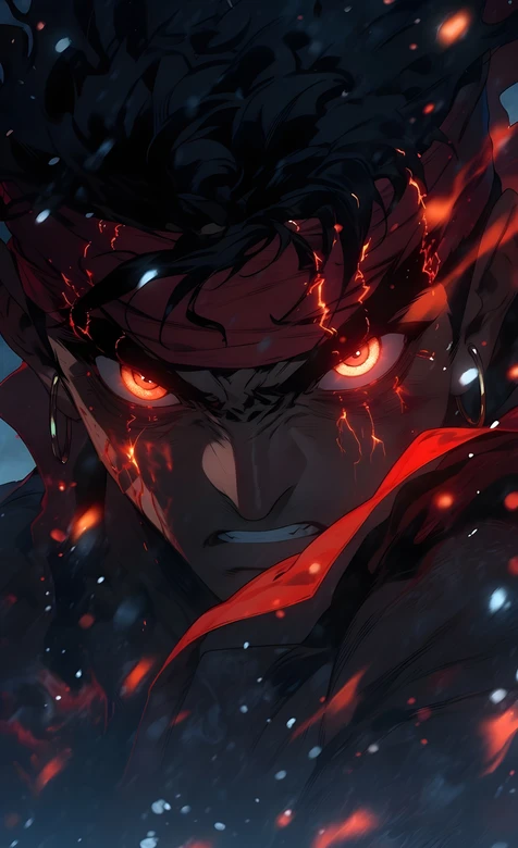格斗角色·火焰缠身红眼燃 暗黑热血高燃格斗风手机壁纸