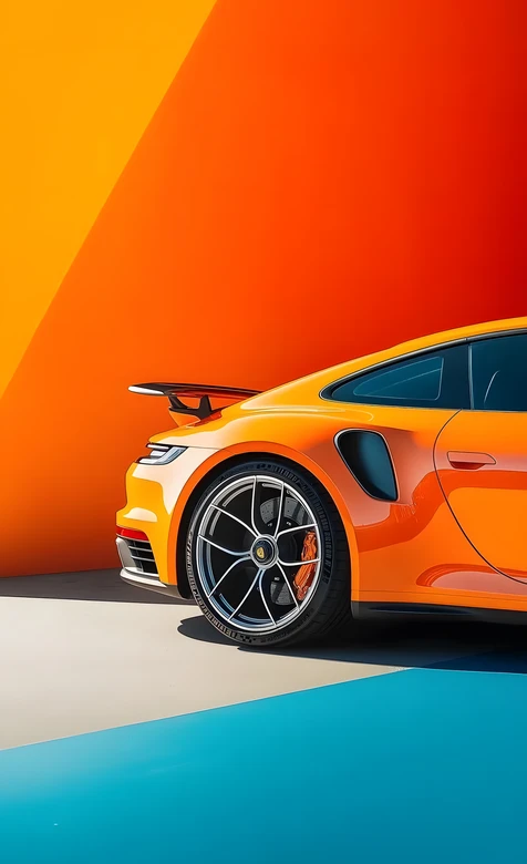 橙色保时捷超跑·动感尾翼运动轮毂 超跑主题手机壁纸