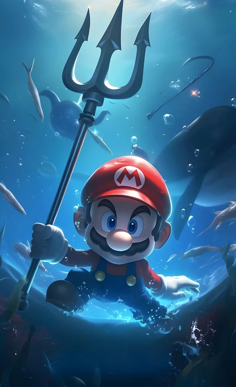 马里奥·持三叉戟 写实梦幻风 超级马里奥 超人气壁纸