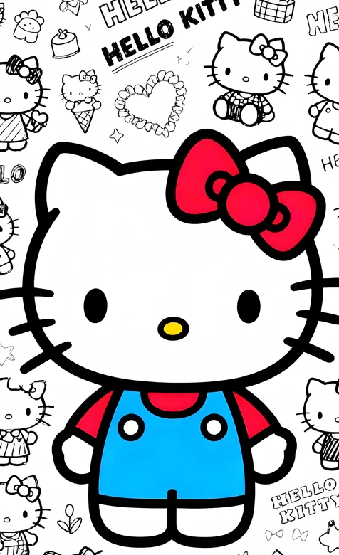 Hello Kitty·红蝴蝶结蓝背带 卡通萌系三丽鸥手机壁纸（高人气）