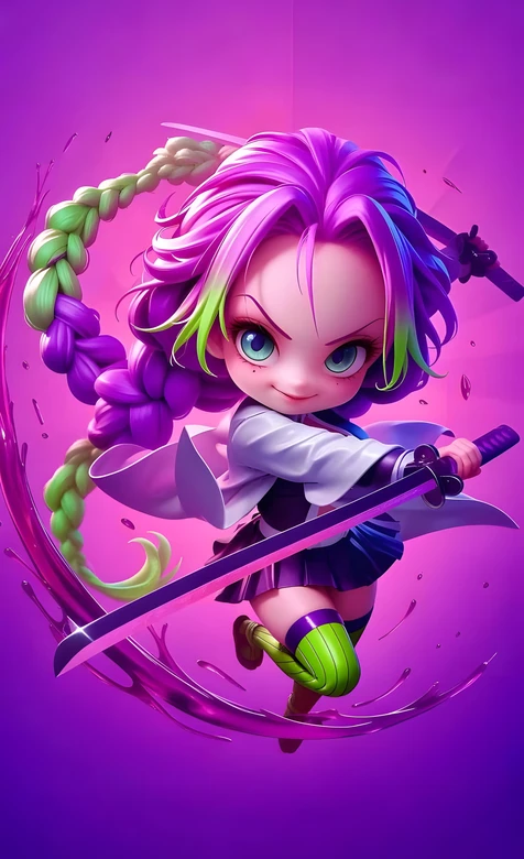 Q版紫绿辫发双剑萌娘·鬼灭同人高燃壁纸