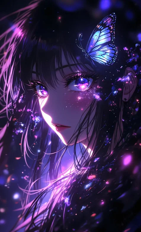 二次元星空少女·蝶伴眼眸 唯美梦幻动漫动态手机壁纸