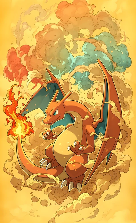 喷火龙·火焰喷发 卡通插画风 宝可梦热血壁纸