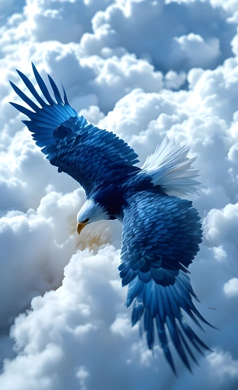 蓝羽白头鹰振翅云海 唯美梦幻风 超高清鹰类壁纸
