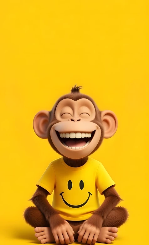 Q版卡通猴子·咧嘴大笑穿笑脸T恤 治愈萌趣手机壁纸