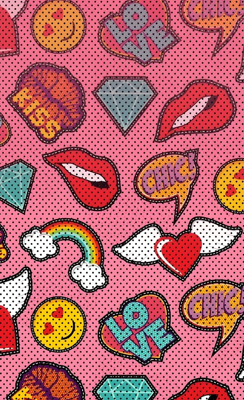 创意卡通贴纸元素手机壁纸 波普风复古潮流爱心嘴唇钻石
