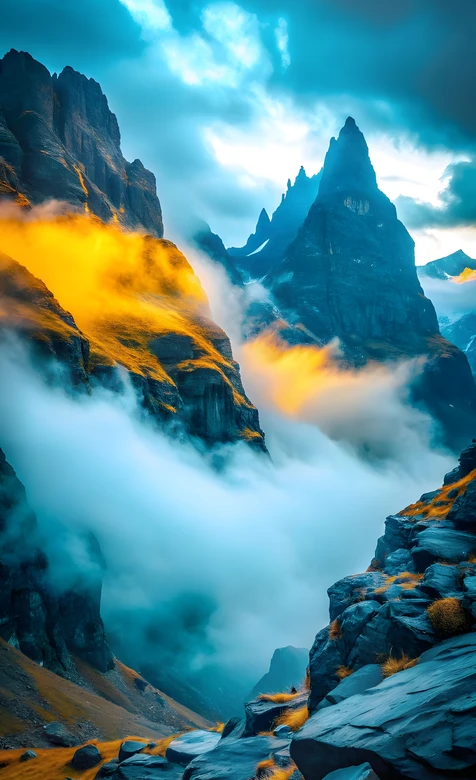 云雾缭绕高山峡谷·唯美奇幻风手机壁纸（高热度风景壁纸类）