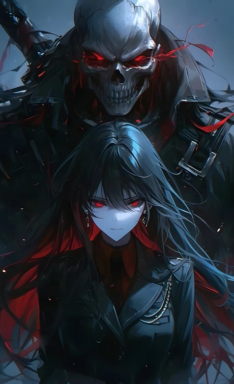 暗黑骷髅&红瞳少女·冷峻暗黑风 高质感手机壁纸