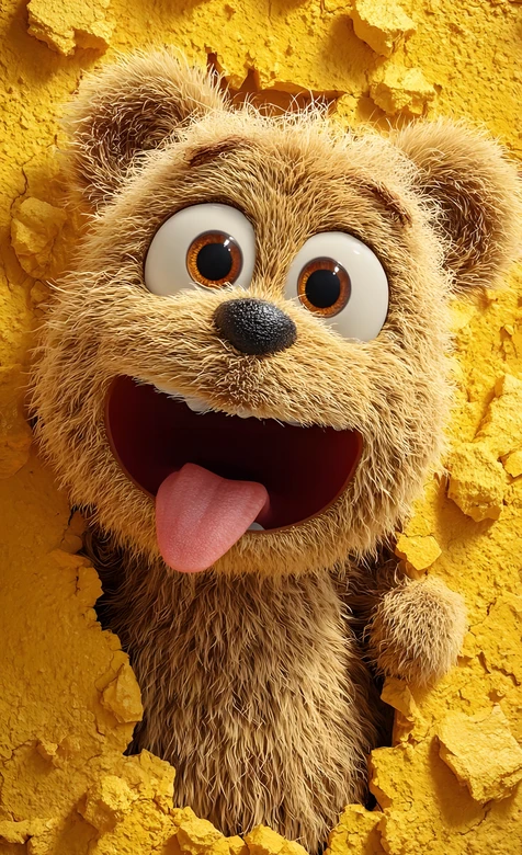 3D拟人毛绒小狗破墙·萌系治愈手机壁纸（热门萌宠壁纸）