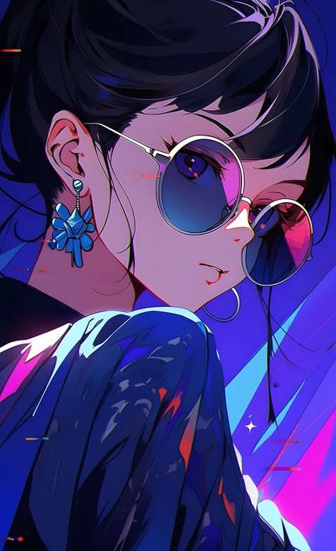 赛博朋克风动漫少女·墨镜耳饰 高人气手机壁纸