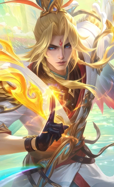 王者荣耀·金发蓝眼·仙焰环绕 国风仙侠帅哥高清手机壁纸