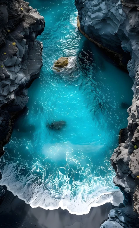 蓝海水黑岩海湾·唯美写实 小众海湾手机壁纸