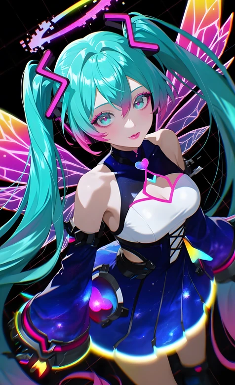 初音未来·霓虹翅膀赛博朋克二次元壁纸 适配手机竖屏