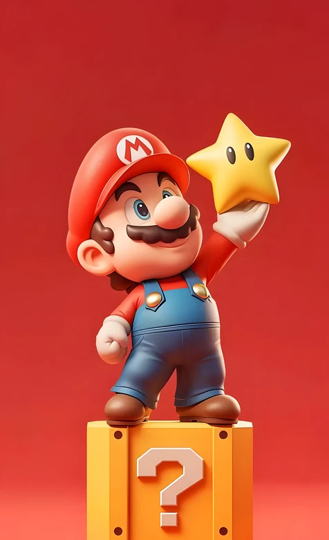 马里奥·持星星 卡通拟真风 超级马里奥游戏 高人气手机壁纸