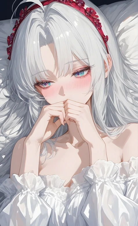 白发少女·红饰白裙 唯美二次元风格 二次元少女壁纸